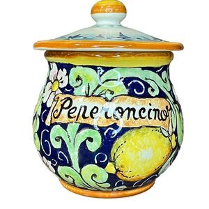 CERAMICHE D’ARTE PARRINI Ceramic Peperoncino Hot Pepper Jar W/ Lid Lemon Tuscany